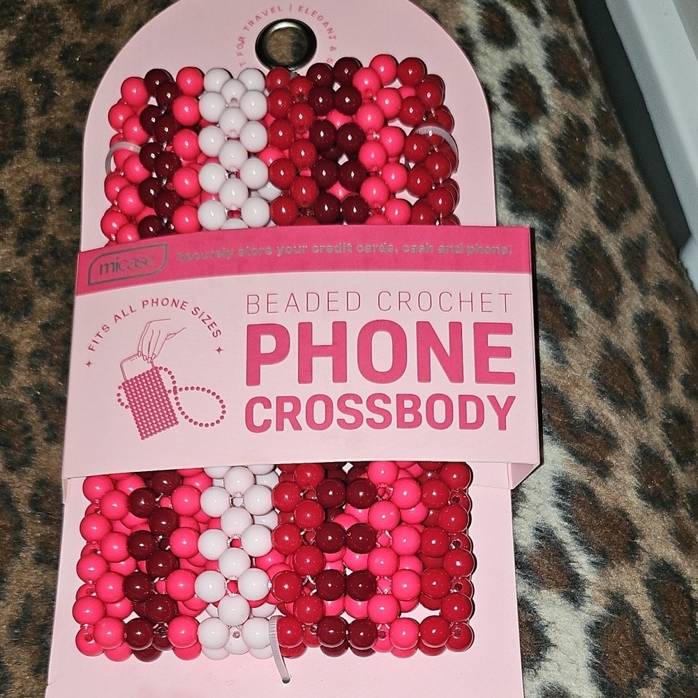 Red and White Beaded Phone Case with Crossbody Strap - Picture 3 of 3